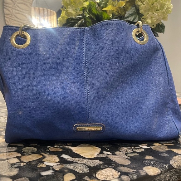 Liz Claiborne Royal Blue and Gold Shoulder tote Bag luxury vintage stylish purse - Picture 5 of 11